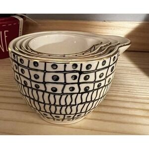 Geometric Ceramic Nesting measuring Cups Black & White With  Gold trim